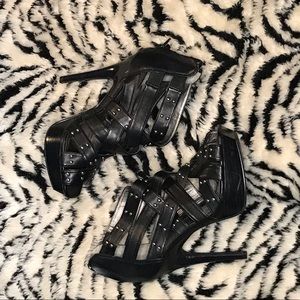Square toed studded strapped heels
